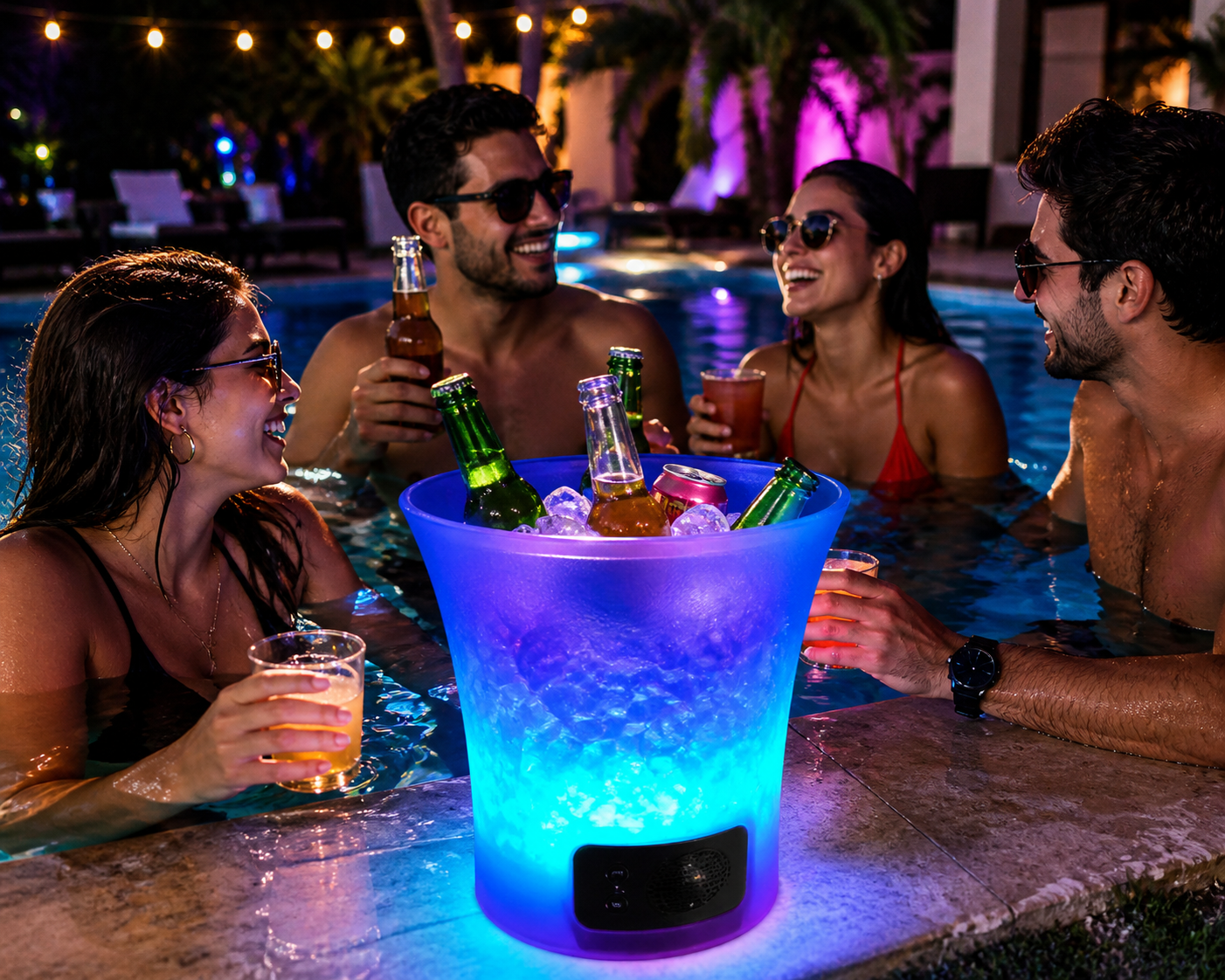 Hielera con luz y parlante Bluetooth