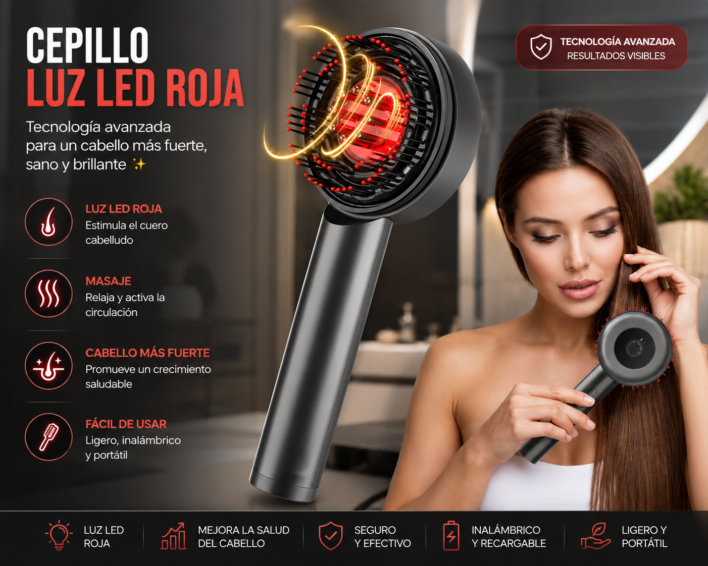 Cepillo Masajeador con Luz LED