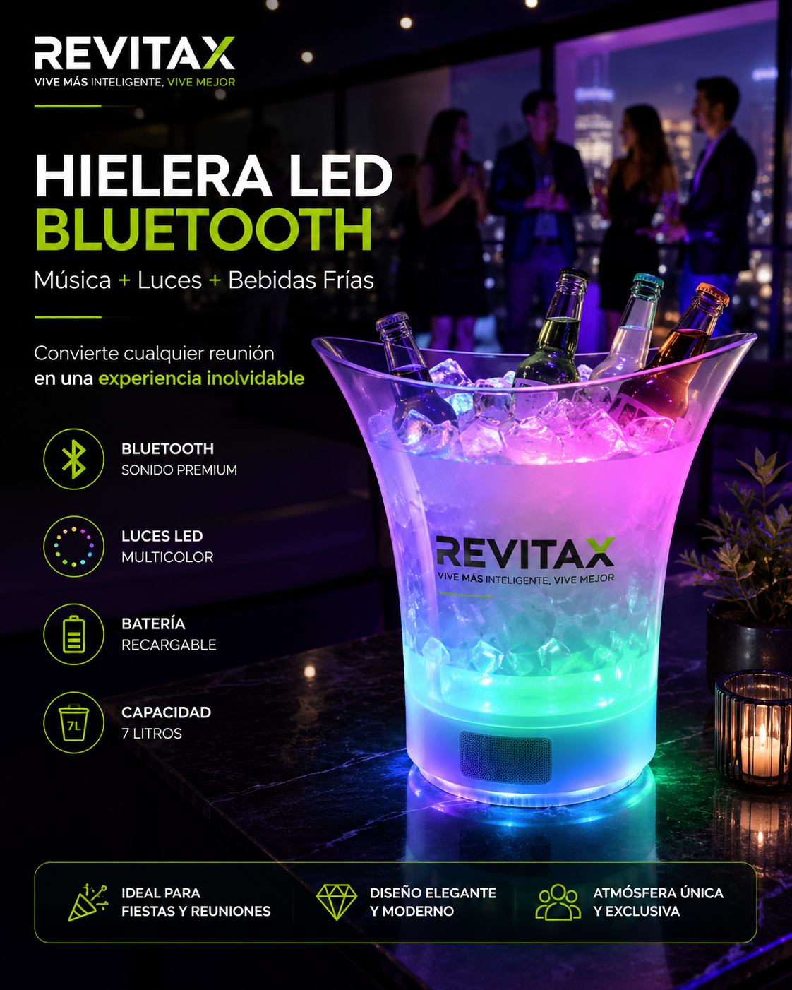 Hielera con luz y parlante Bluetooth